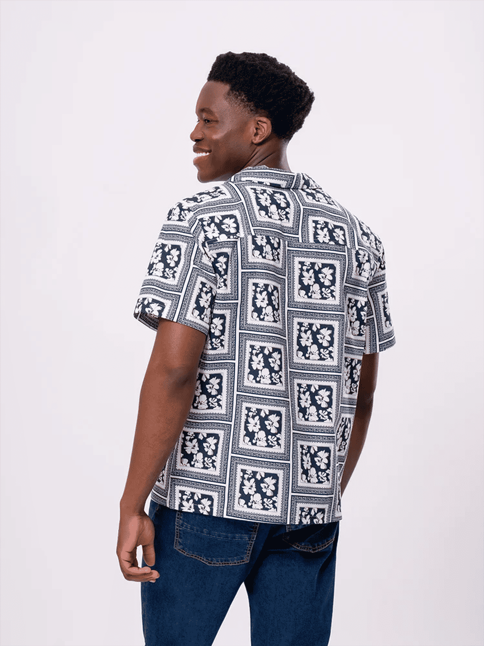 Navy Floral Print Shirt (2)