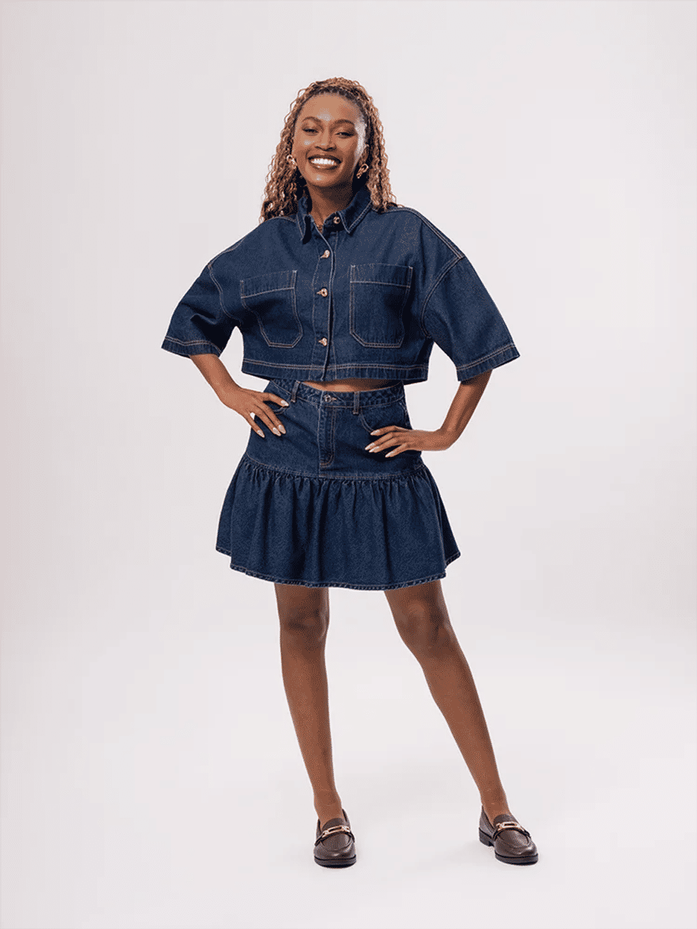 Edge Dark Wash Denim Ruffle Skirt (3)