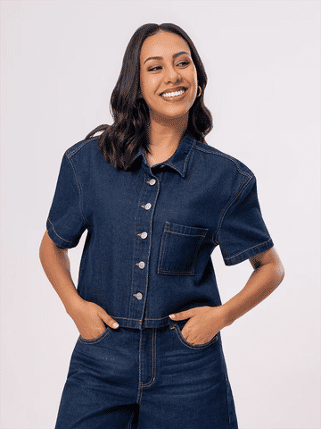 Short Sleeve Dark Denim Shirt