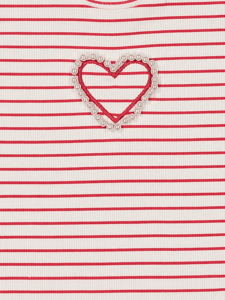 Red Stripe Heart Detail T-Shirt (2)