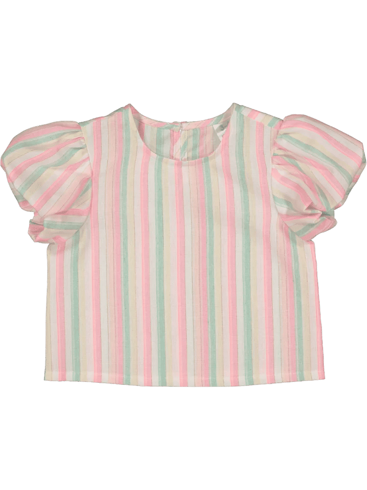 Pastel Striped Puff Sleeve Top