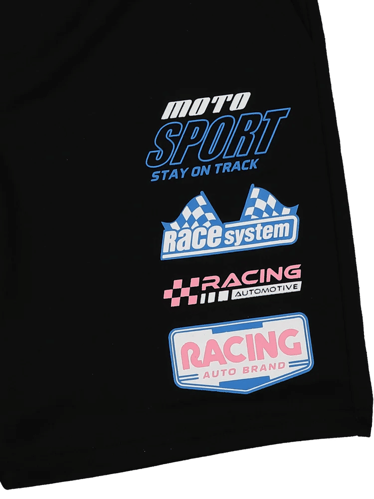Graphic Print Motosport Shorts (1)
