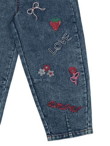 Embroidered Blue Denim Jeans