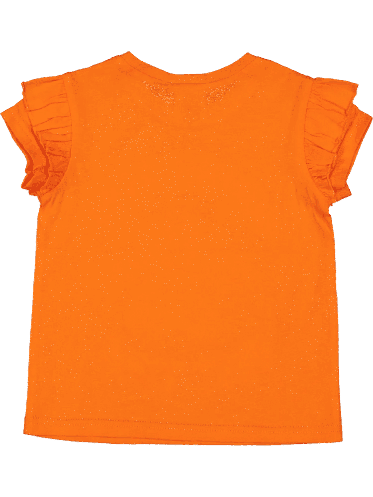 Orange Ruffle Sleeve Cotton T-Shirt (1)