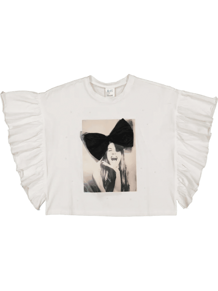 Graphic Print Ruffle Sleeve Top