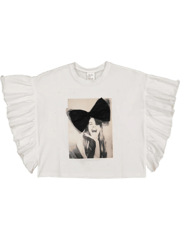 Graphic Print Ruffle Sleeve Top