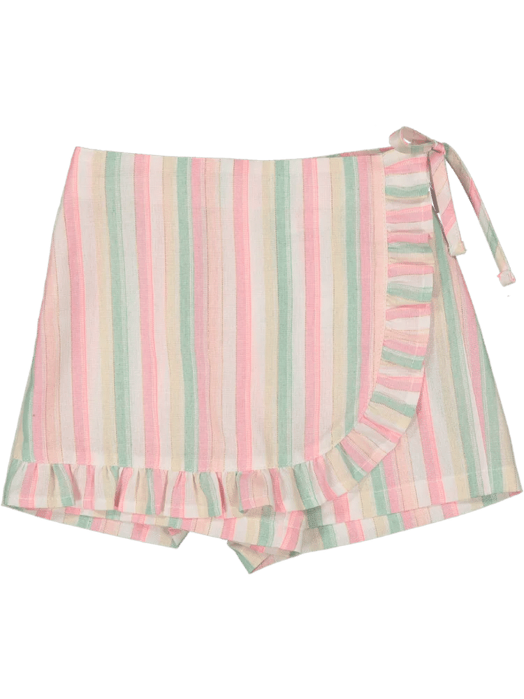 Striped Ruffle Wrap Shorts