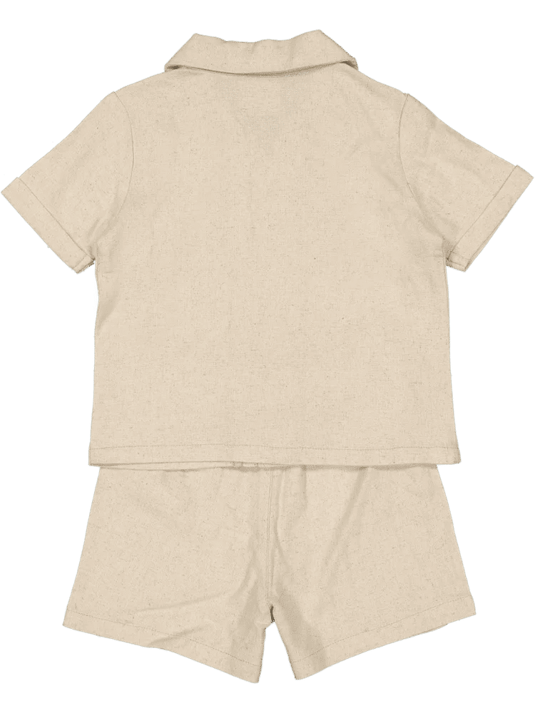Beige Tropical Embroidered Shirt Short Set (2)