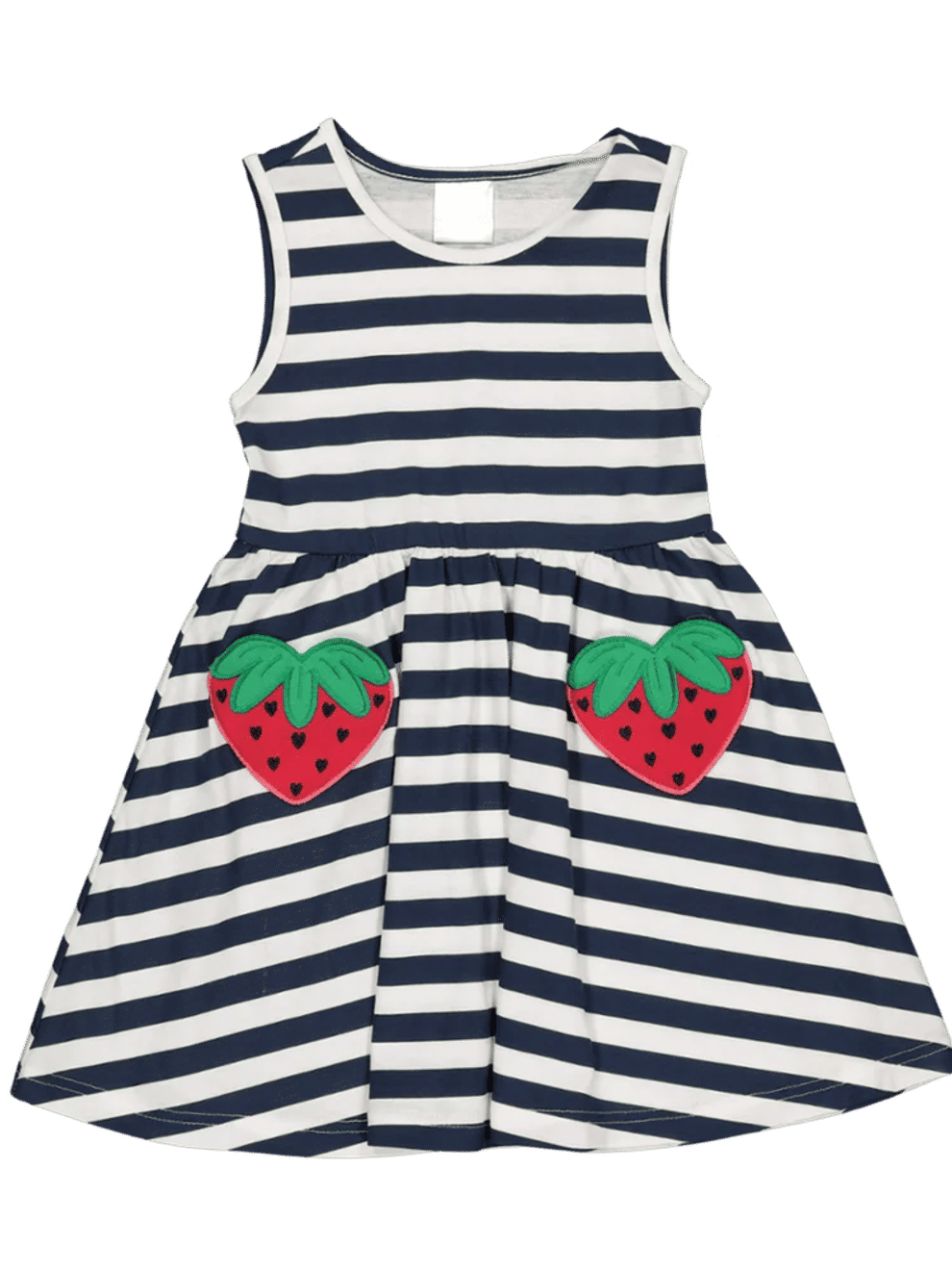 Striped Sleeveless Strawberry Pocket Dress
