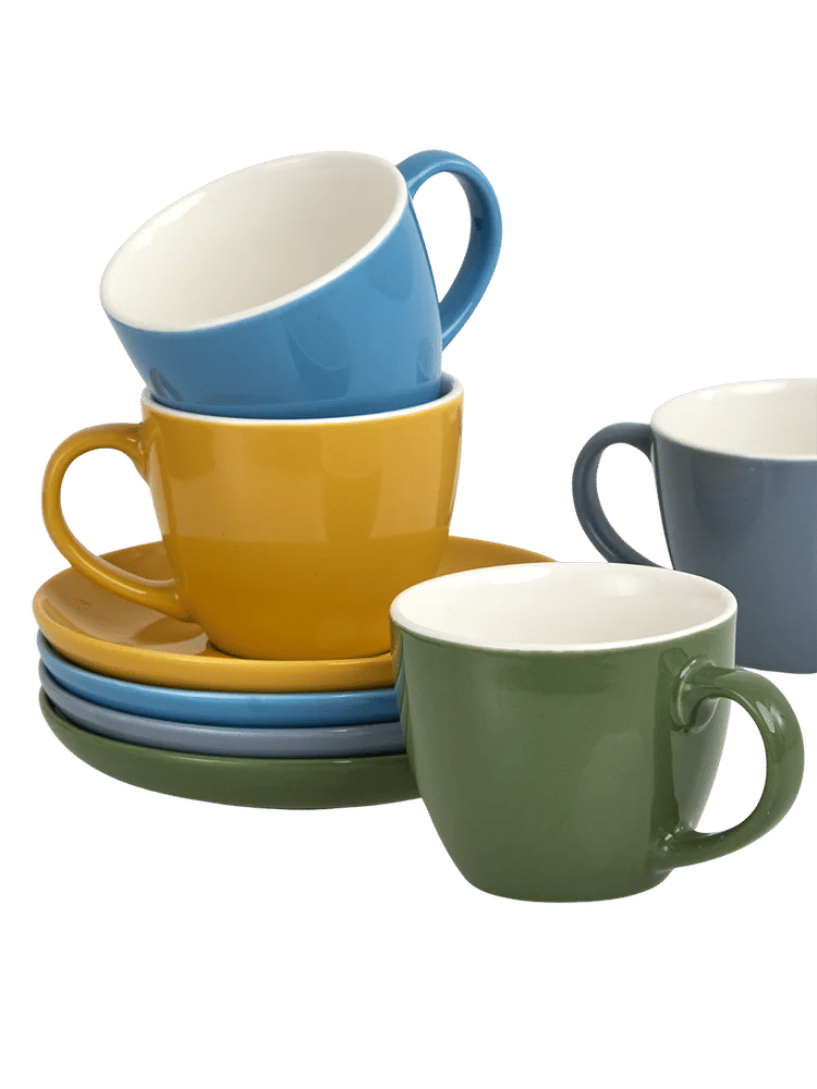 8 Piece Multi-Coloured Cup and Saucer Set (1)