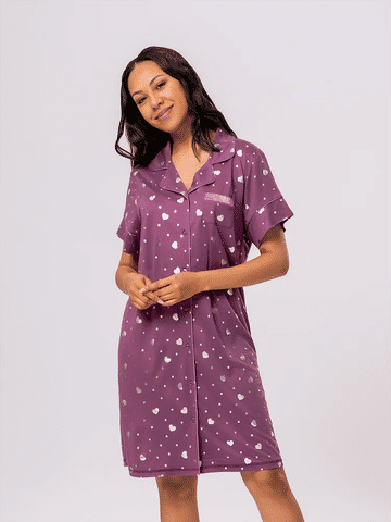 Button Down Heart Print Sleepshirt