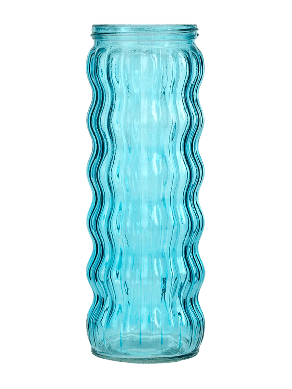 Tall Blue Ribbed Glass Vase 22cm