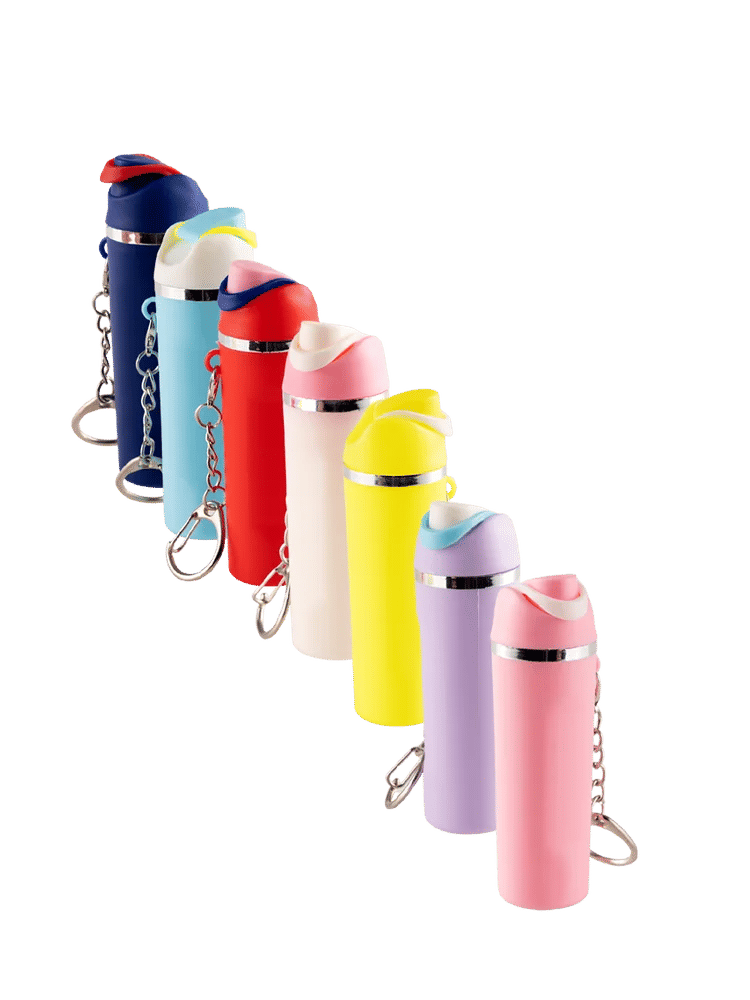 Assorted Colour Bottle Shape Keyrings (6)