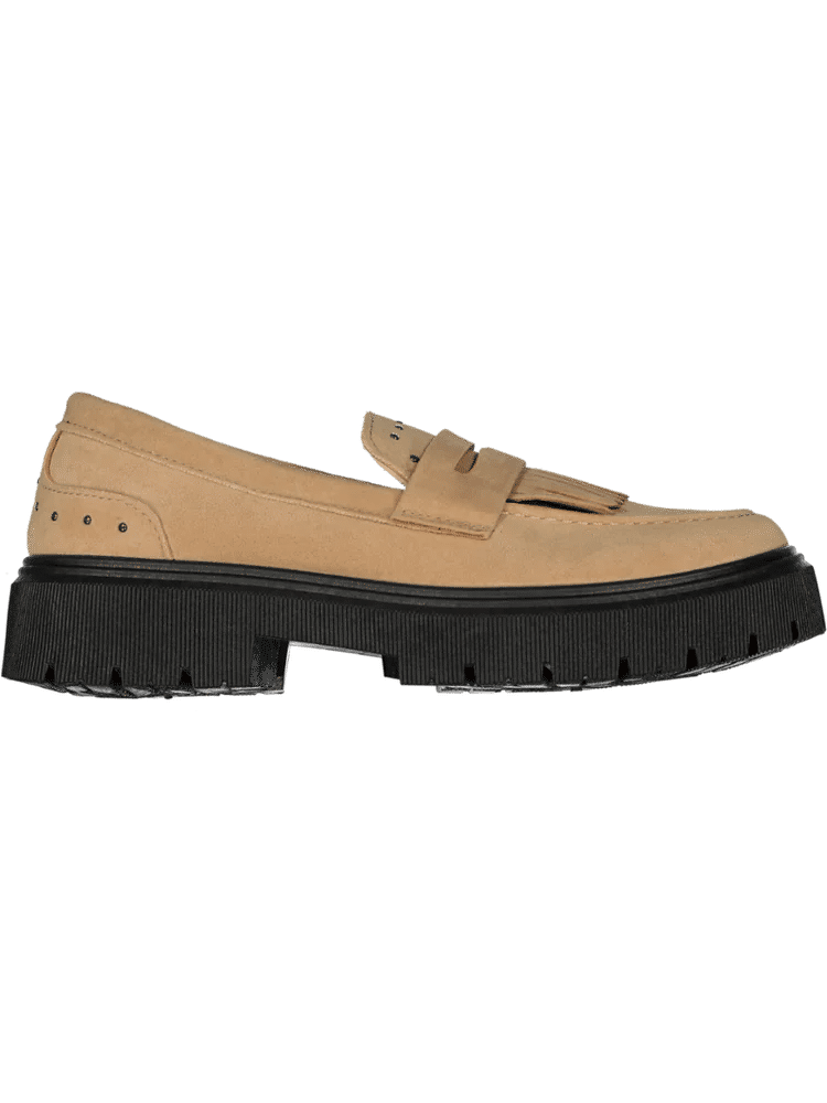Tan Fringed Platform Loafers