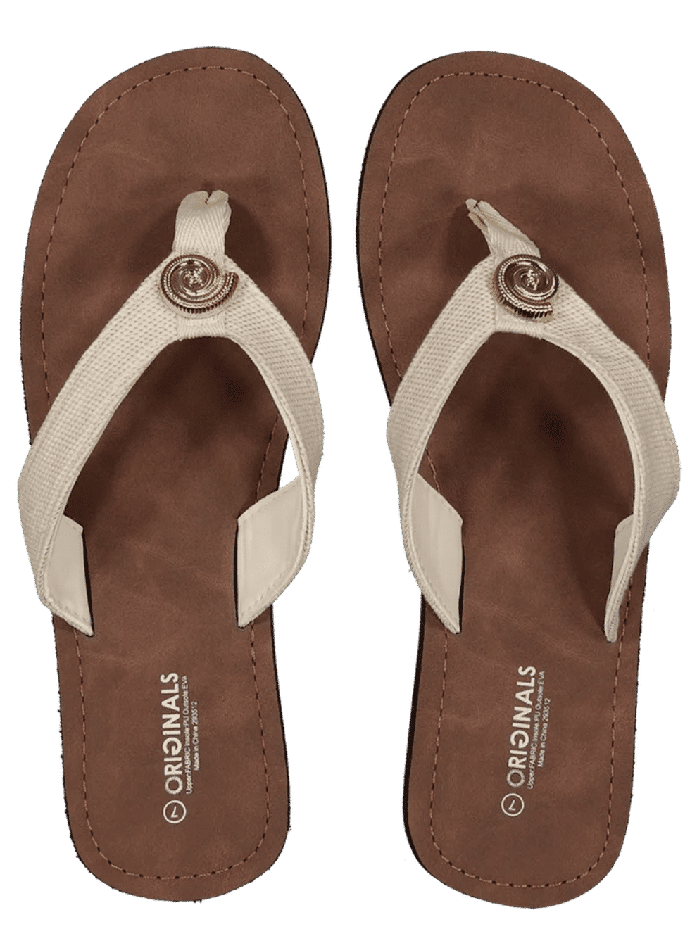 Cream And Brown Flip Flops