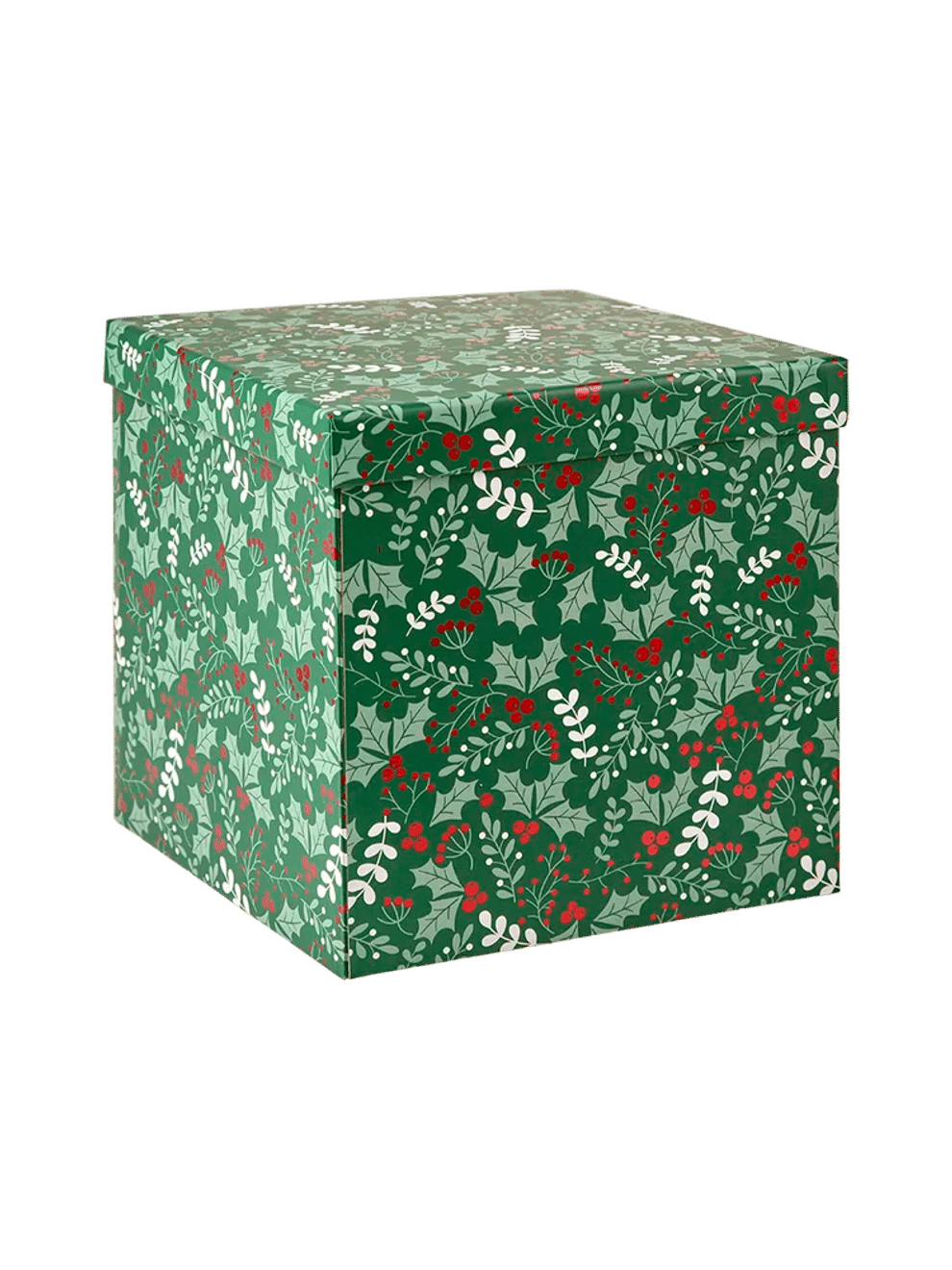 Christmas Holly Print Gift Box 20x20cm