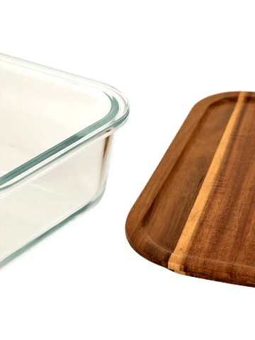 1L Rectangular Glass Container With Wood Lid