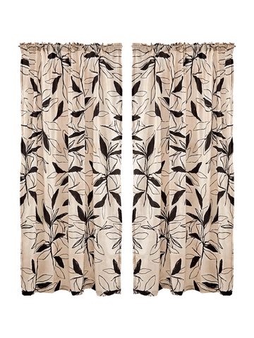 Two Tone Leaf Unlined Curtain Set