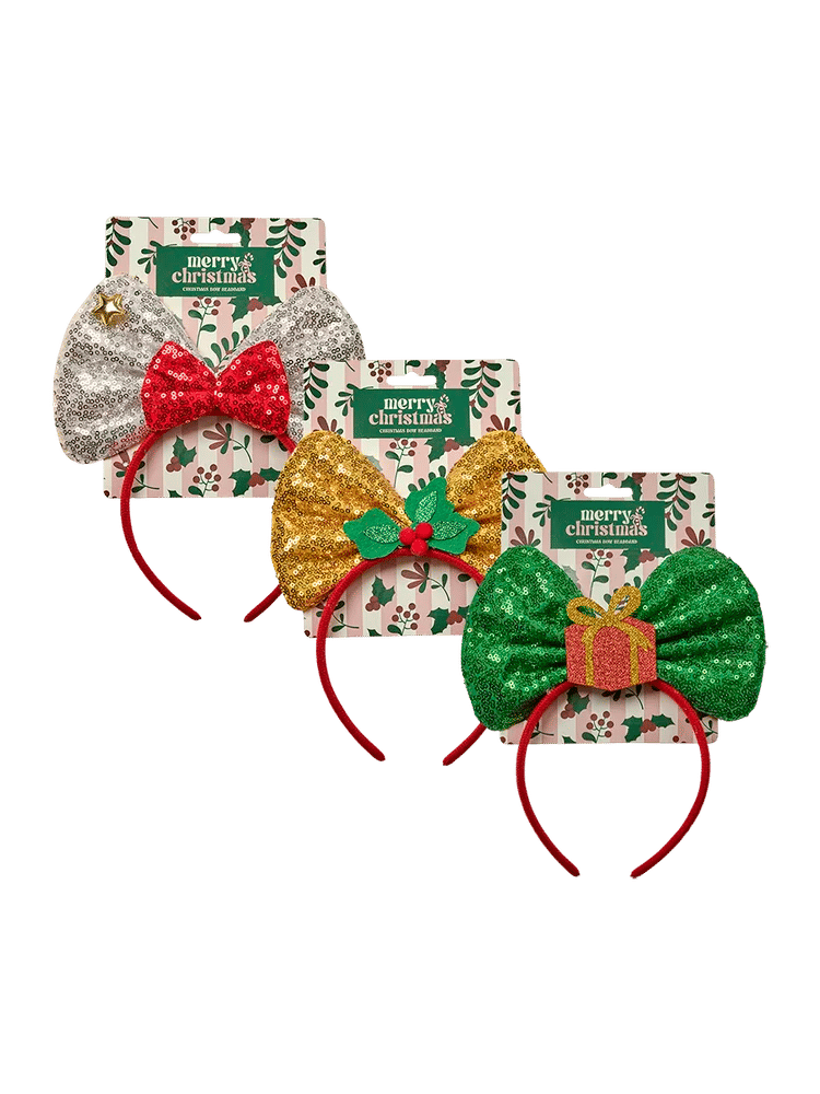 Festive Sequin Christmas Bow Headband