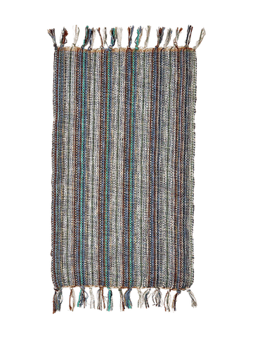 Multicoloured Striped Woven Cotton Rug