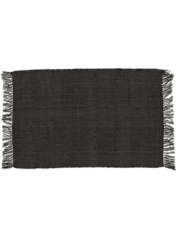 Textured Black Fringed Cotton Rug