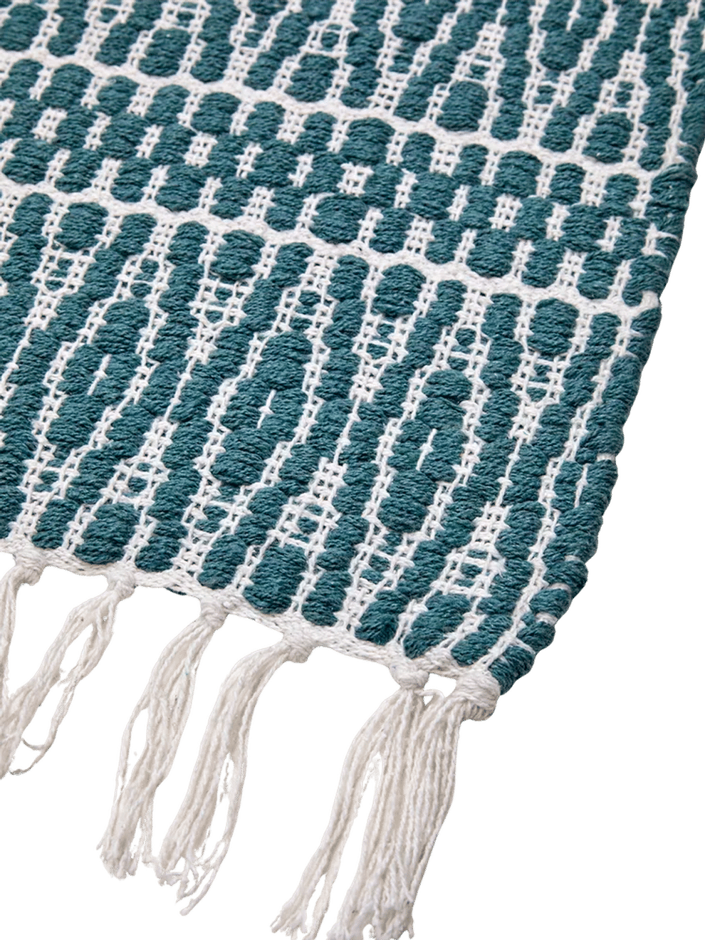Teal and White Woven Cotton Mat (1)
