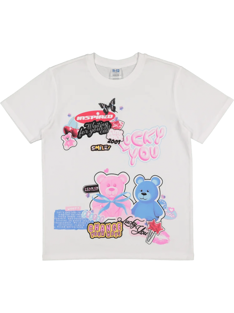 Teddy Bear Graphic White T-Shirt