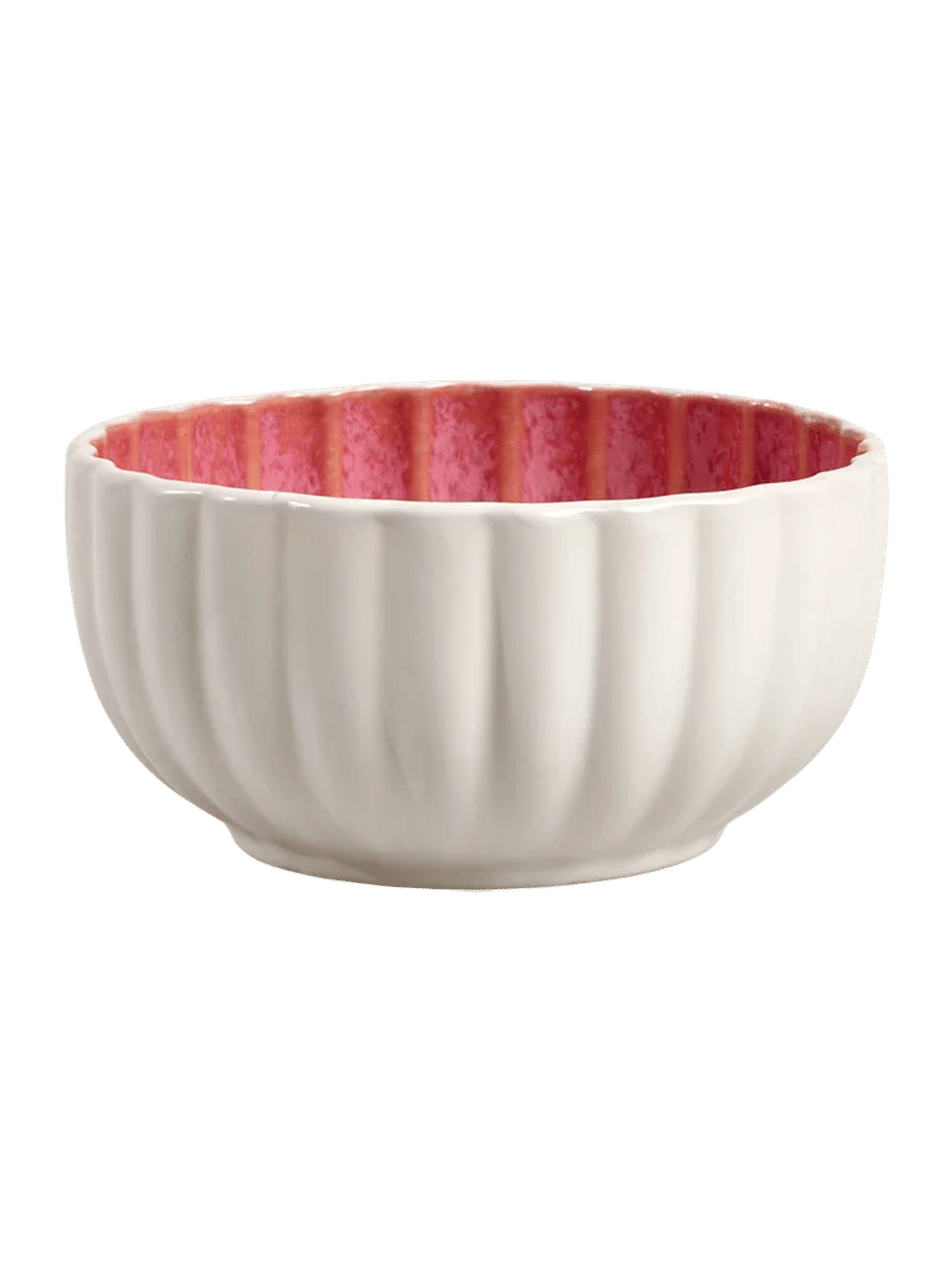Pink and White Ribbed Ceramic Bowl 12.5cm