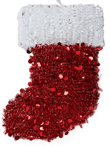 Red and White Tinsel Christmas Stocking