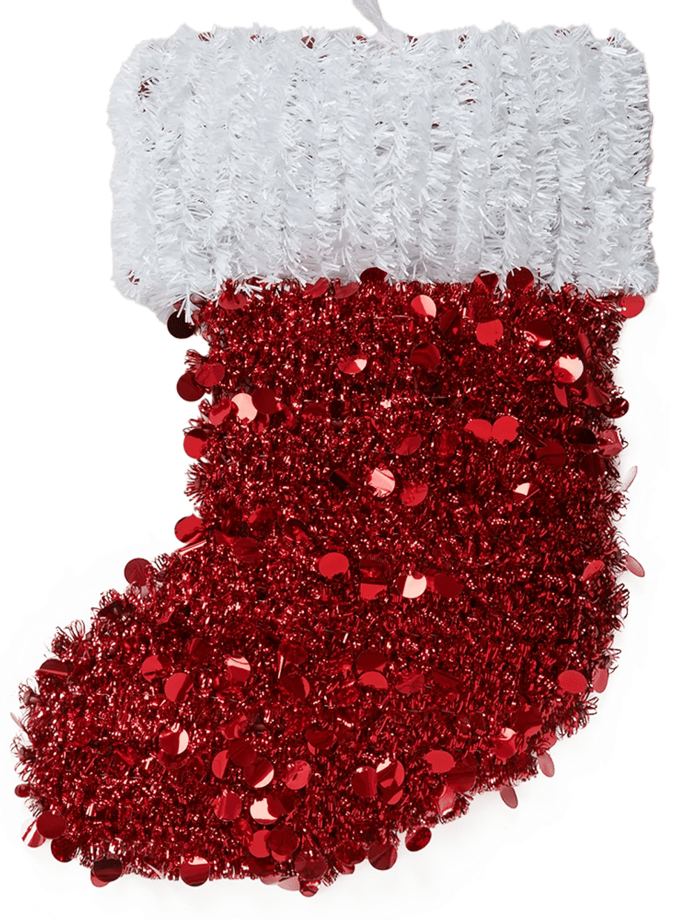 Red and White Tinsel Christmas Stocking