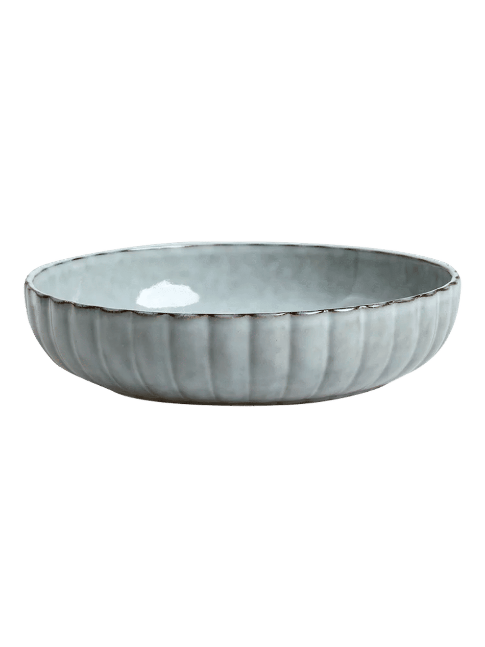 Fluted Grey Ceramic Serving Bowl 25.3x6cm