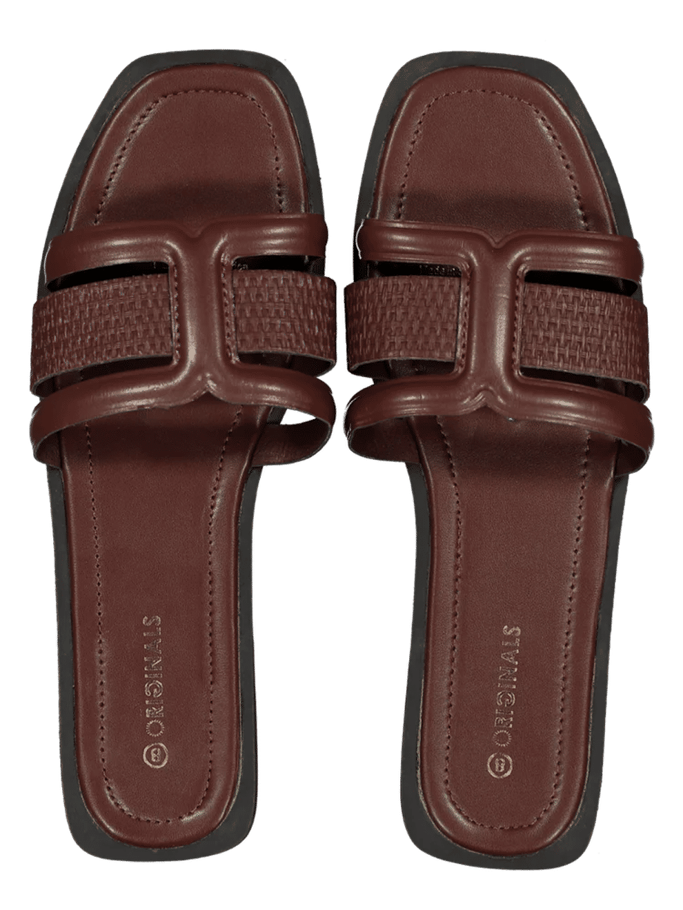 Brown Textured Slide Sandals