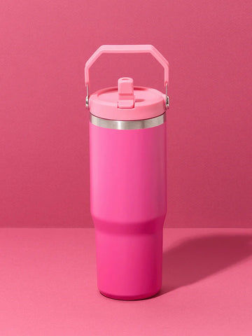 Pink Stainless Steel Bottle With Flip Straw 890ml