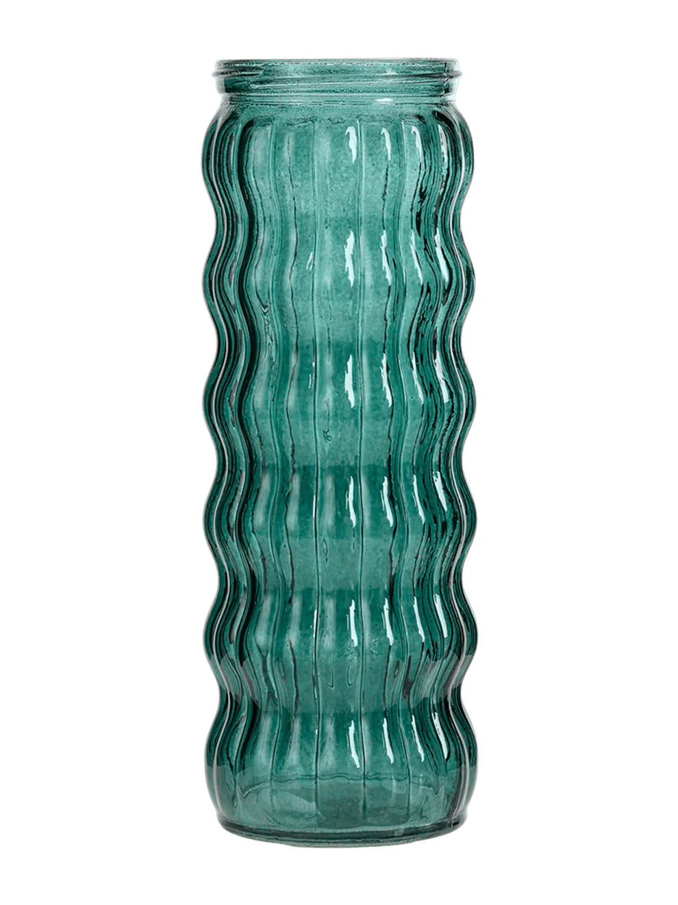 Tall Teal Ribbed Glass Vase 22cm