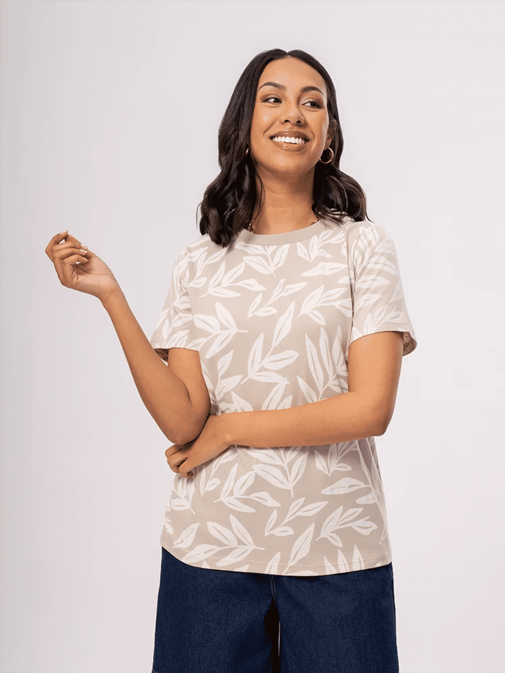 Leaf Print Cotton T-Shirt