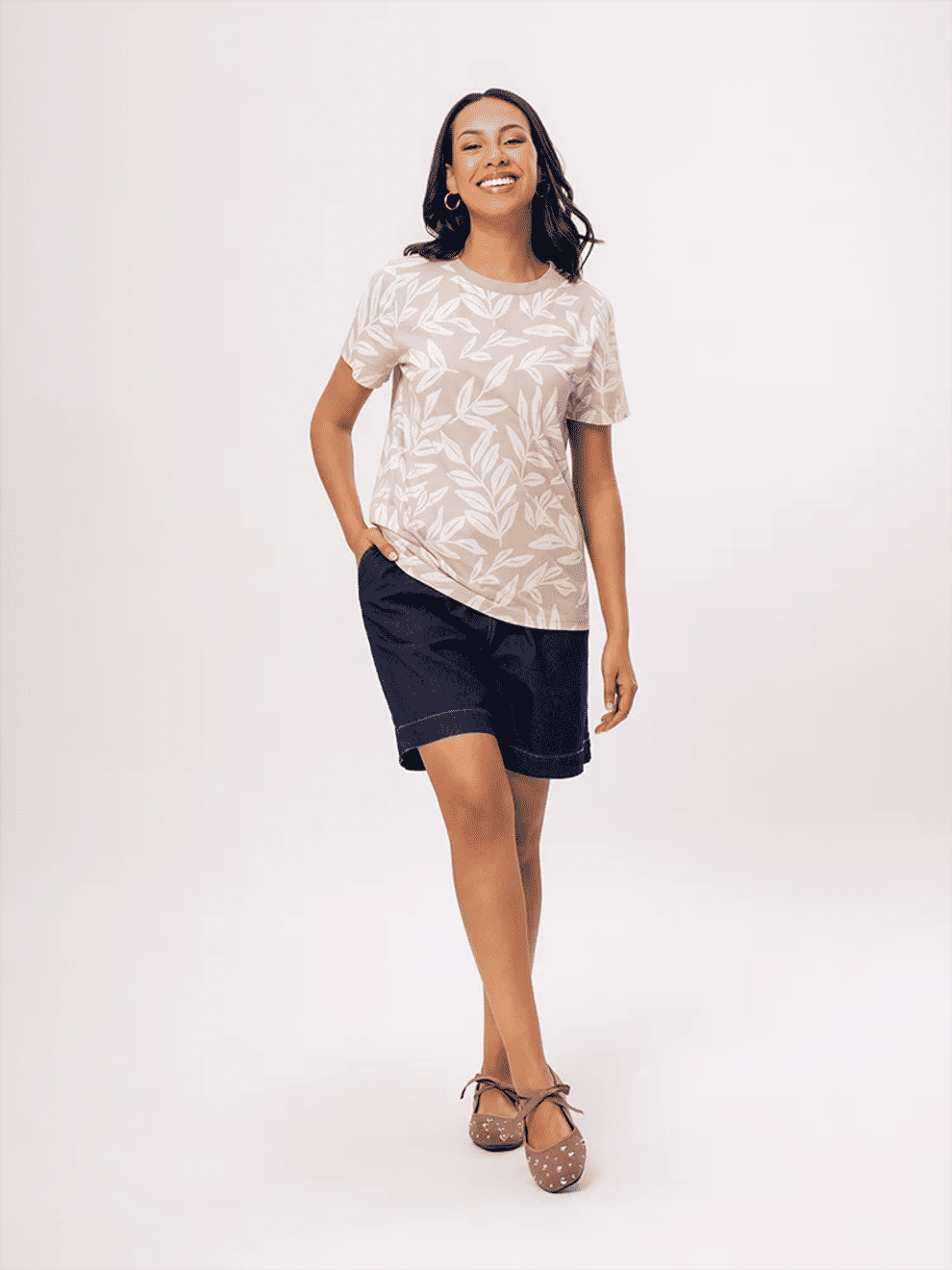 Leaf Print Cotton T-Shirt (3)