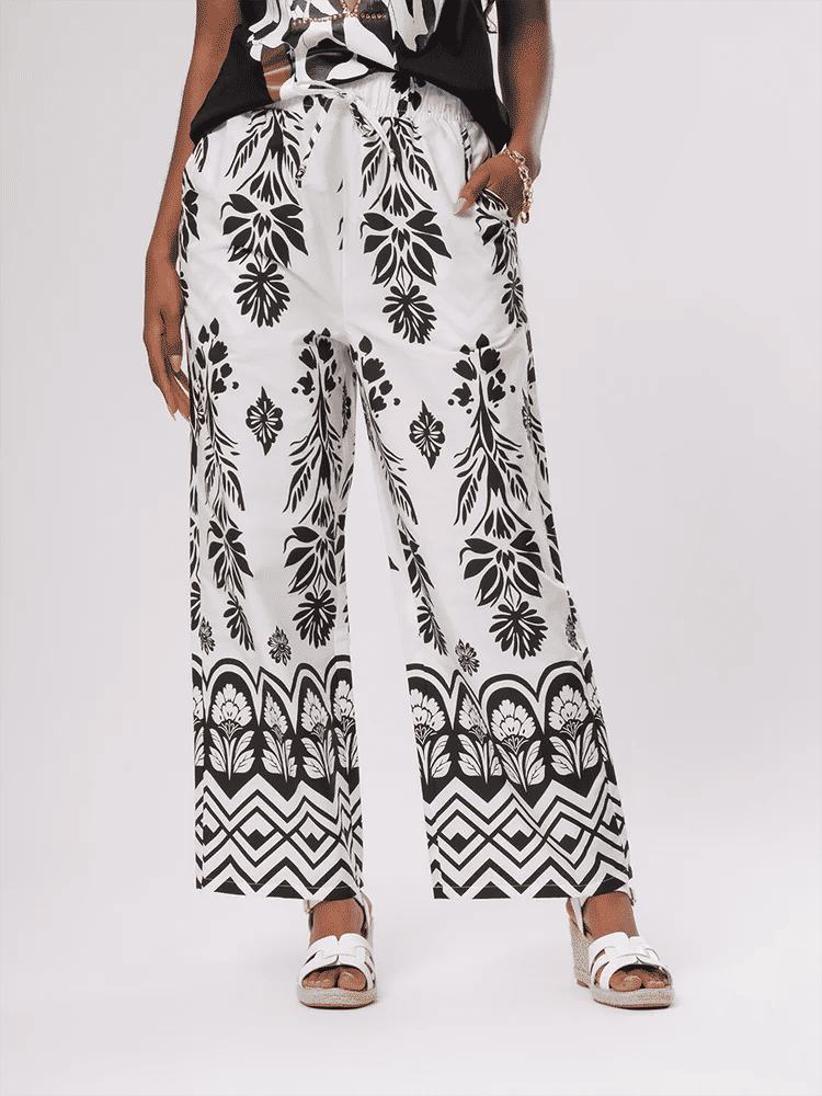 Printed Wide Leg Trousers