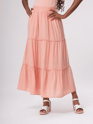 Peach Tiered Maxi Skirt