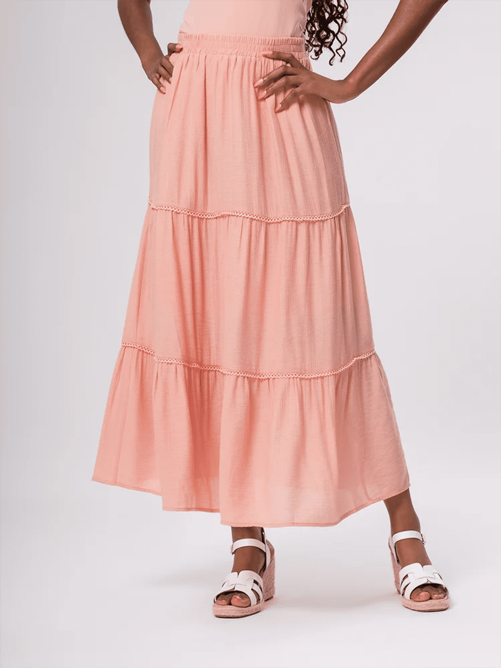 Peach Tiered Maxi Skirt