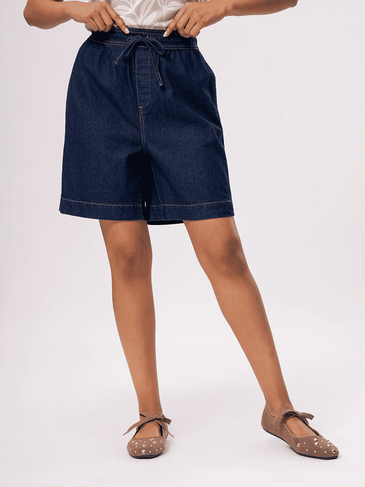 Dark Denim Elasticated Waist Shorts