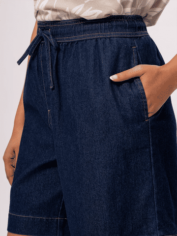 Dark Denim Elasticated Waist Shorts