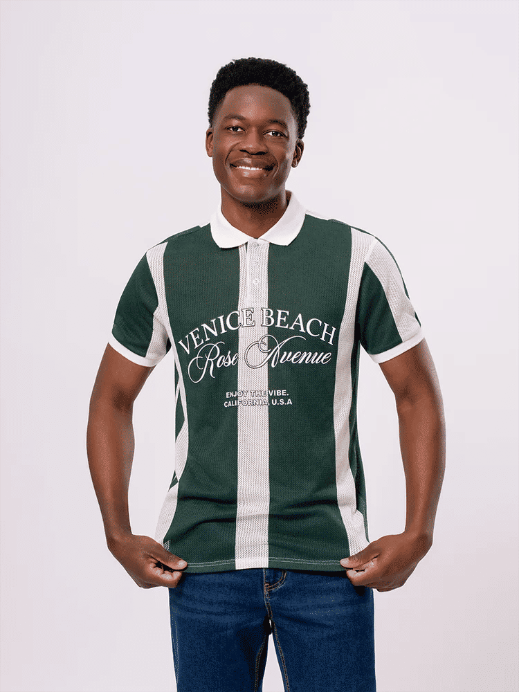 Green Striped Short Sleeve Golfer