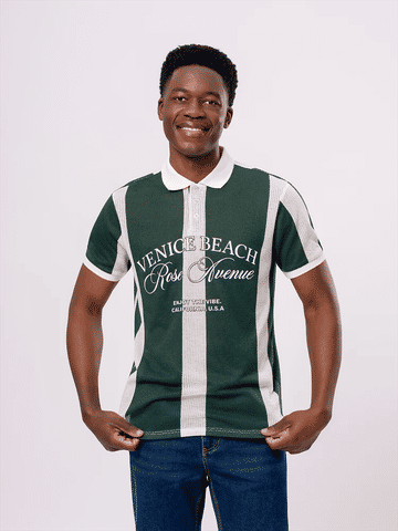 Green Striped Short Sleeve Golfer