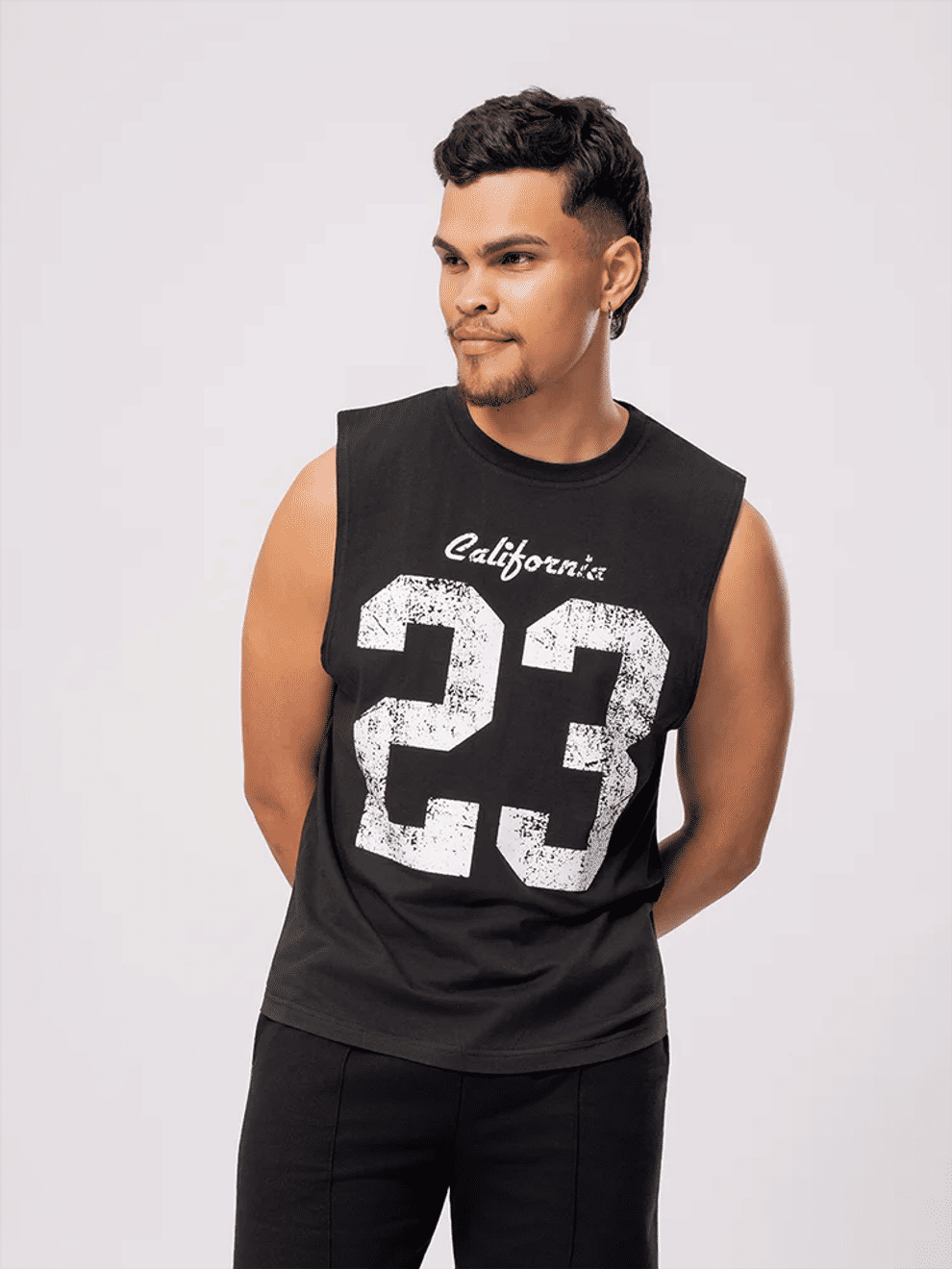 Black Graphic Print Muscle Vest (4)