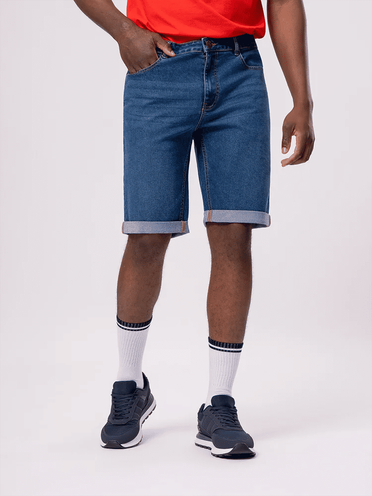 Denim Shorts With Roll-Up Hem