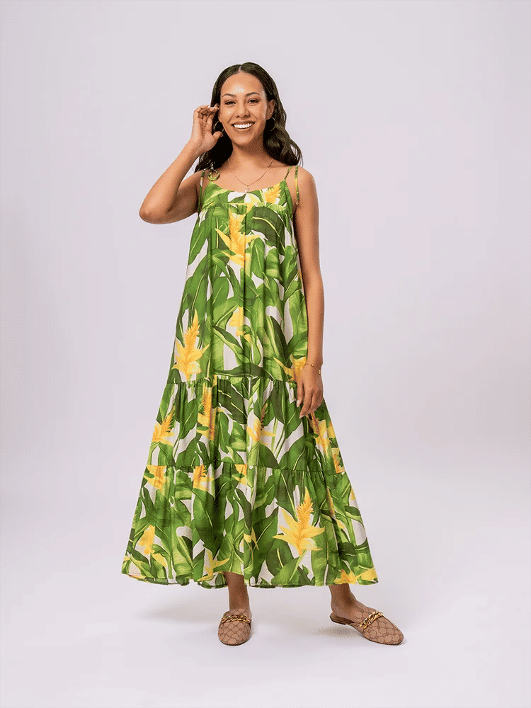 Tropicana Print Tiered Maxi Dress