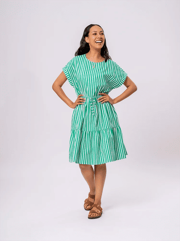 Green Striped Midi Dress