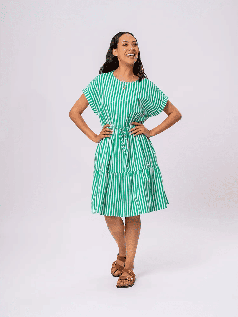 Green Striped Midi Dress