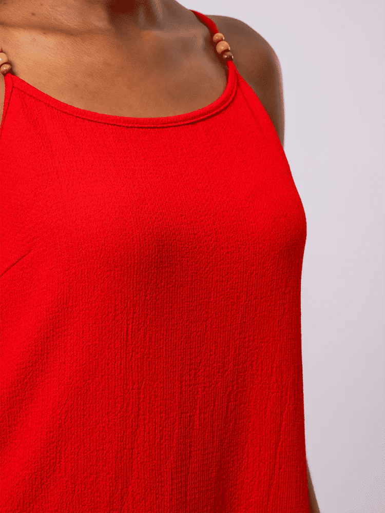 Bright Red Tiered Summer Dress (1)