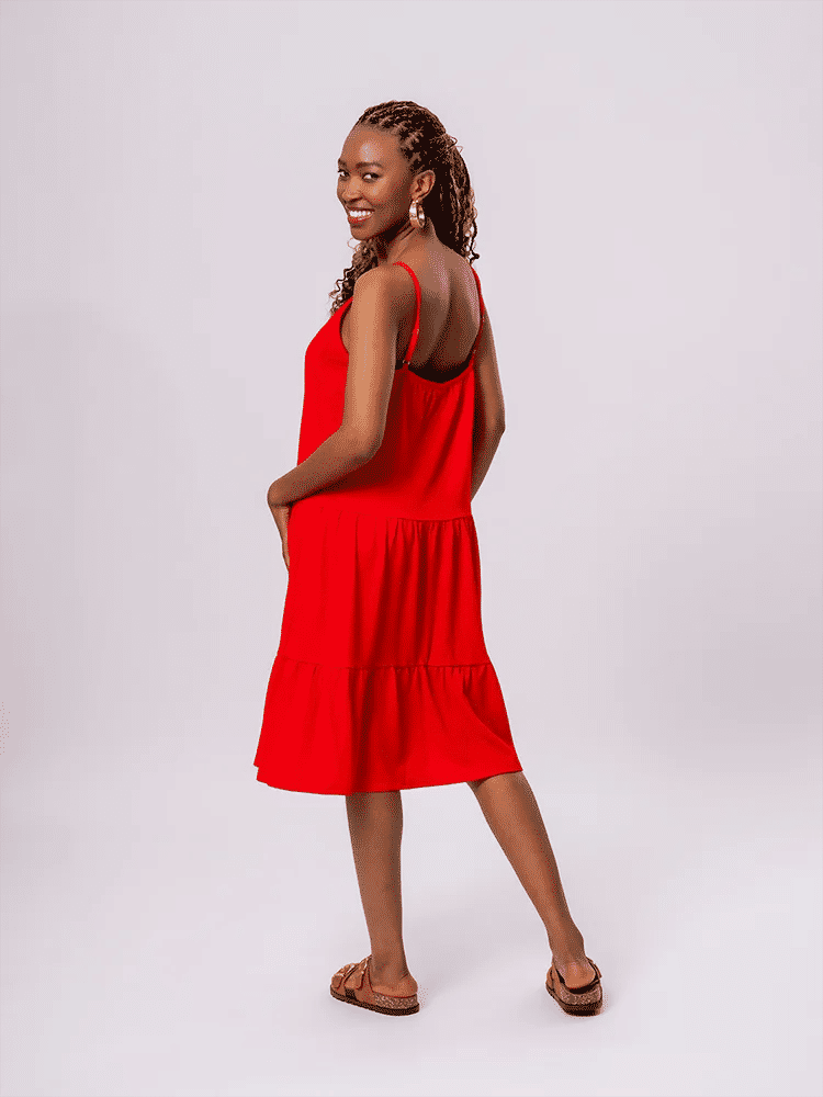 Bright Red Tiered Summer Dress (2)